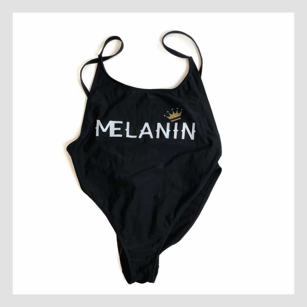 Dippin' Daisy's One Piece Swimsuit Saying On Front Melanin Crown Black Large